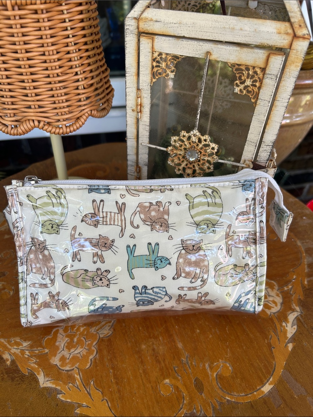 Cat Print Vinyl Cosmetic Bag